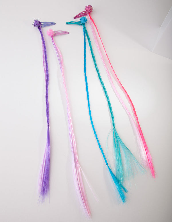 Kids Fabric Pom Pom Faux Hair Clip 4 Pack