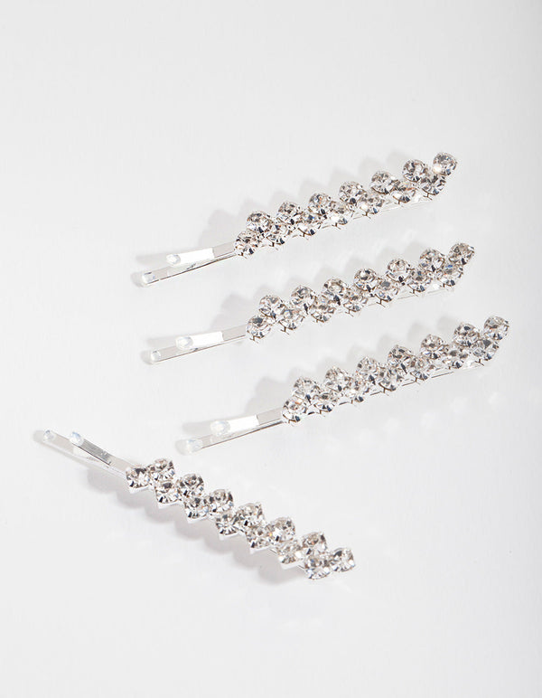 Kids Silver Diamante Hair Slide Pack