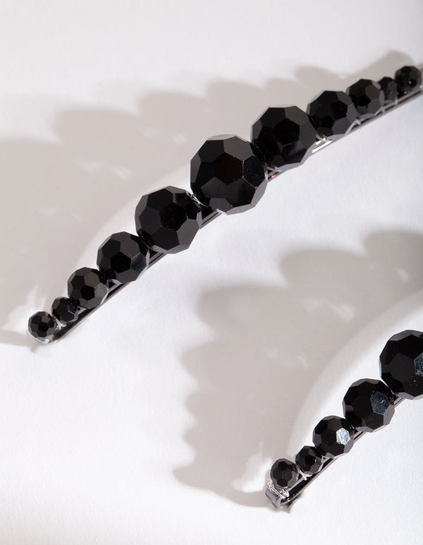 Black Glass Bead Hair Clip 2 Pack
