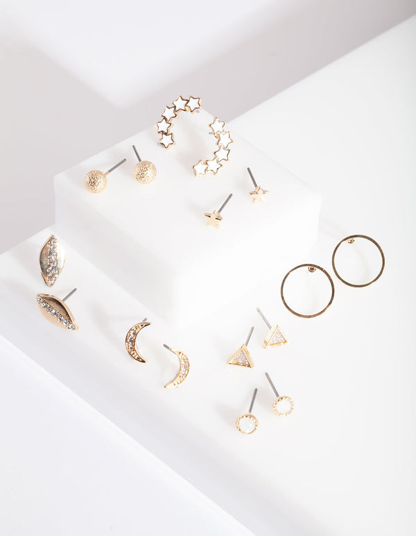 Gold Diamante Mini Earring Stud Pack