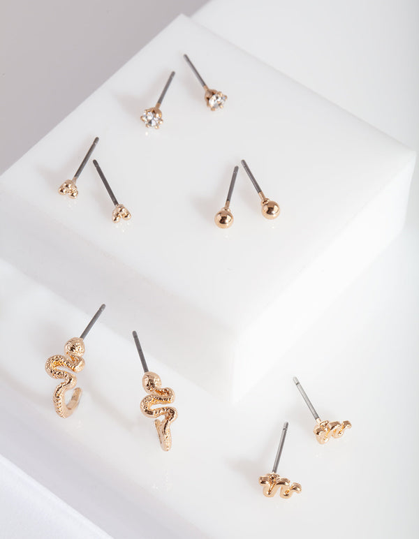 Gold Essential Snake Earring Stud Pack