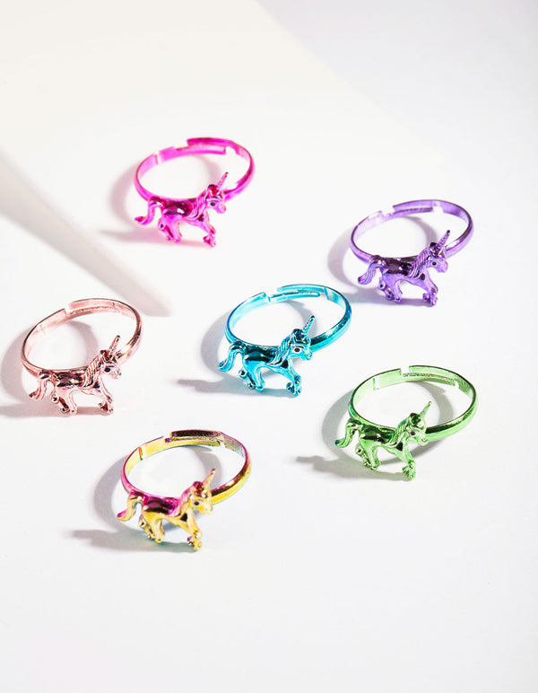 Kids Coated Metal Unicorn Ring 6 Pack