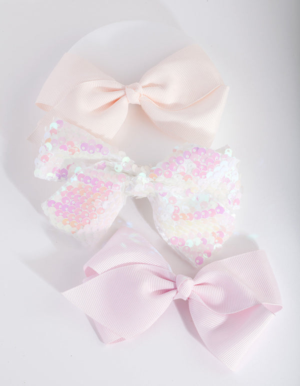 Kids White Sequin Bow Hair Clip 3 Pack