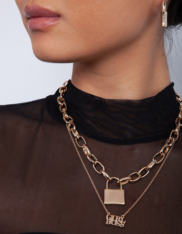 Gold Lock Chain Necklace