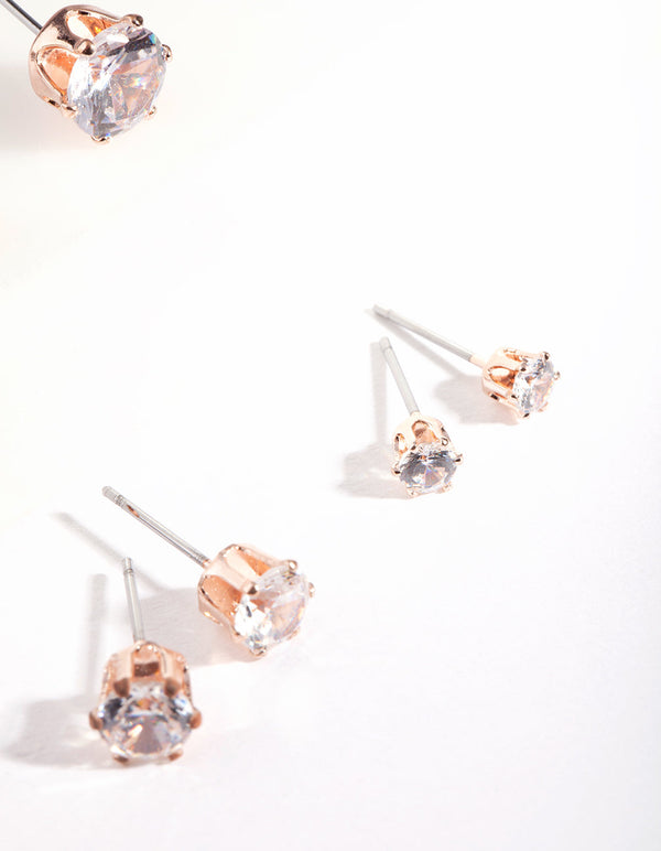 Rose Gold Cubic Zirconia Earring 3 Pack