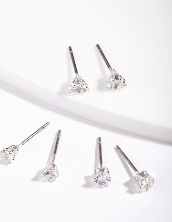 Silver Cubic Zirconia Geo Earring Pack