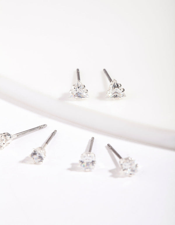Silver Cubic Zirconia Geo Earring Pack