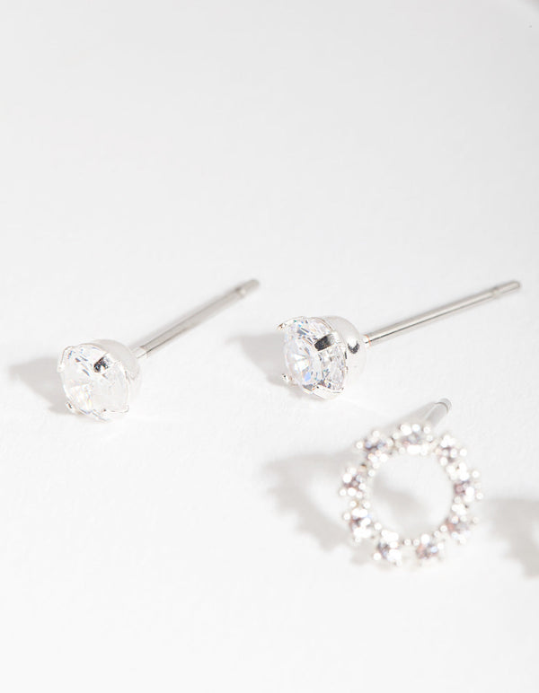 Silver Cubic Zirconia Open Circle Earring 2 Pack
