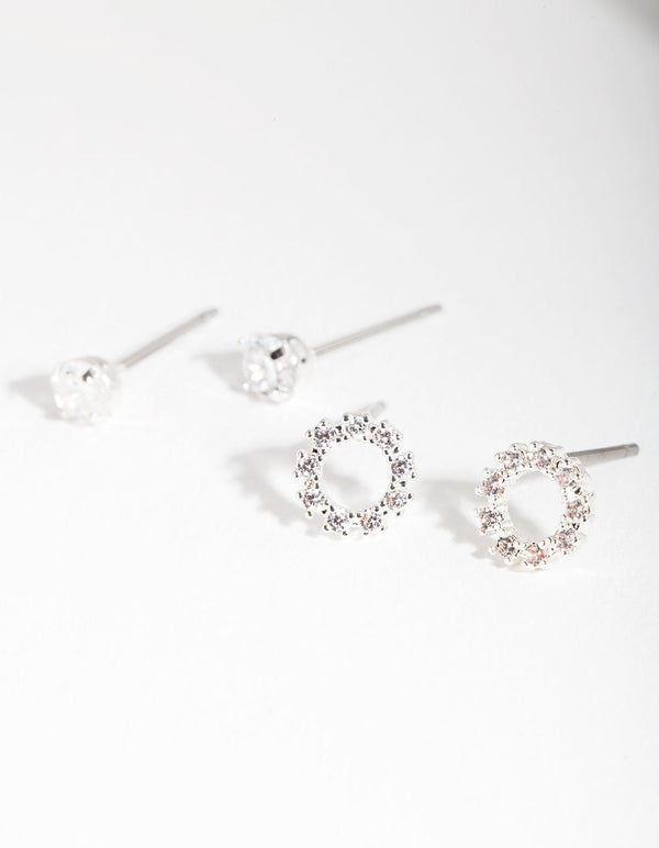 Silver Cubic Zirconia Open Circle Earring 2 Pack