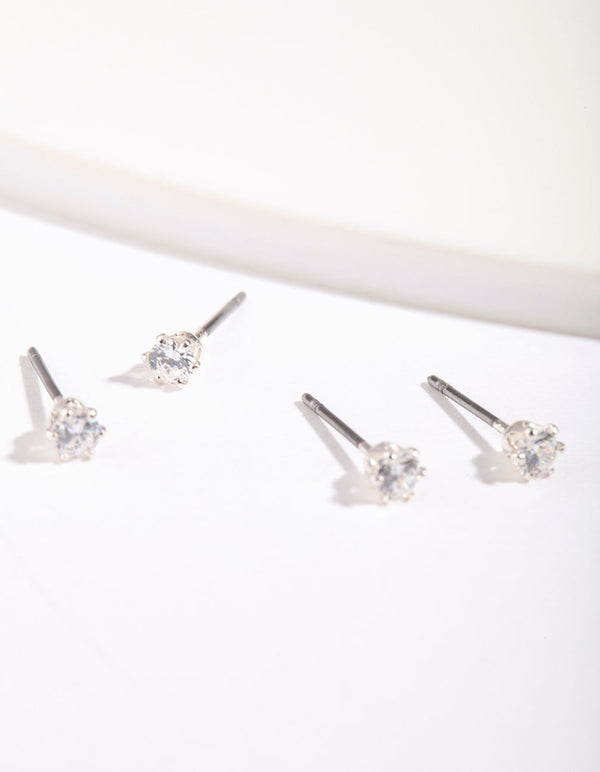 Silver Cubic Zirconia Micro Earring 2 Pack