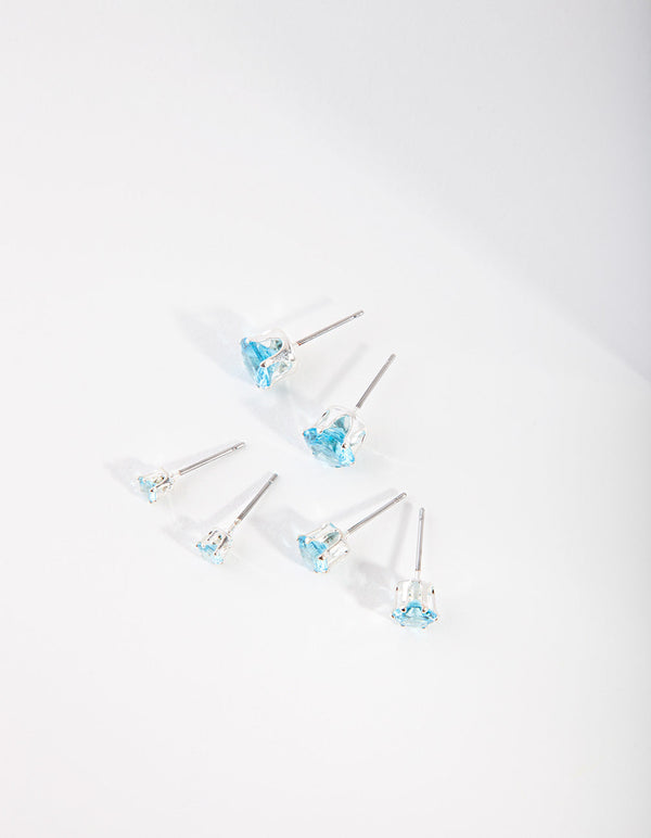 Silver Blue Gradual Stud Earring 3 Pack