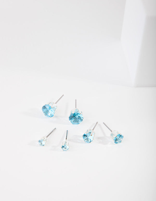 Silver Blue Gradual Stud Earring 3 Pack