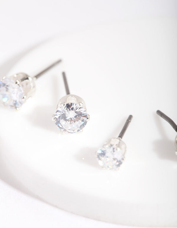 Silver Cubic Zirconia Round Stud Earring 2 Pack