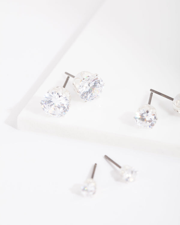 Cubic Zirconia Round Stud Earring 3 Pack