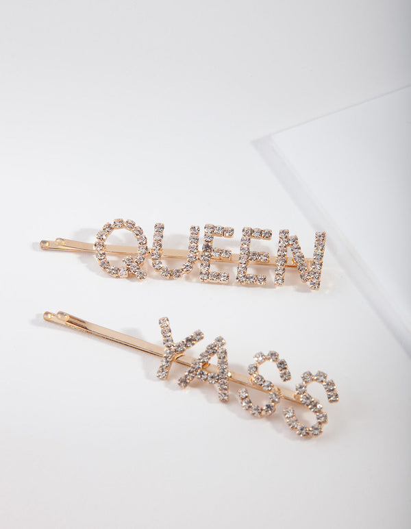 Złoty zestaw spinek do włosów Yass Queen z diamentami