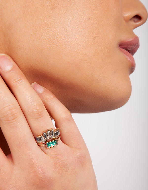 Gold Glam Stone Ring Stack
