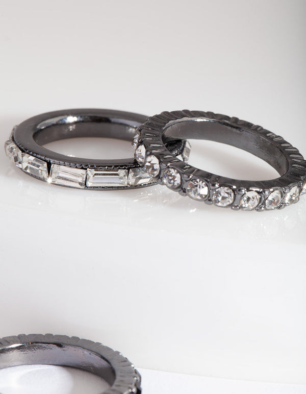 Black Stone Gunmetal Ring Stack