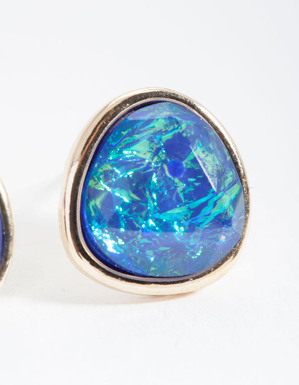 Green Gold Swirling Stone Stud Earrings