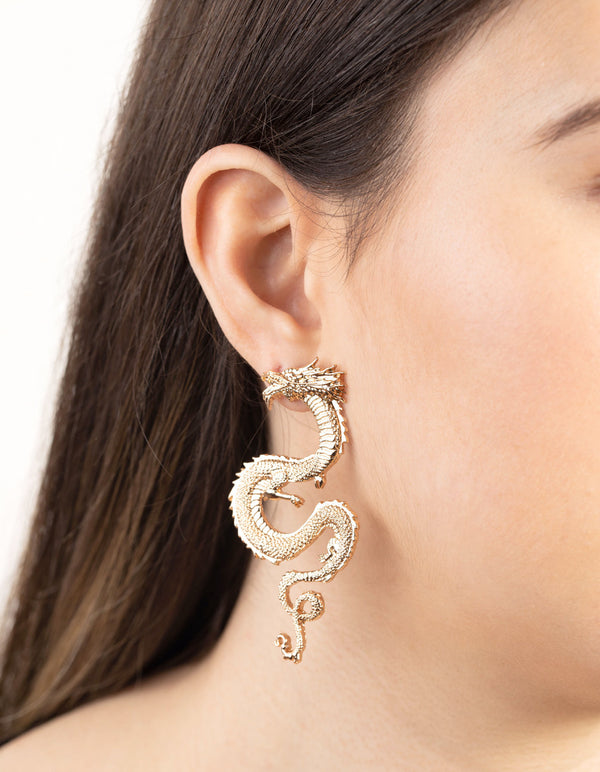 Gold Large Swirl Dragon Earrings