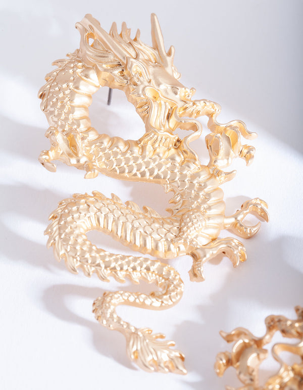 Gold Fire Breathing Dragon Earrings