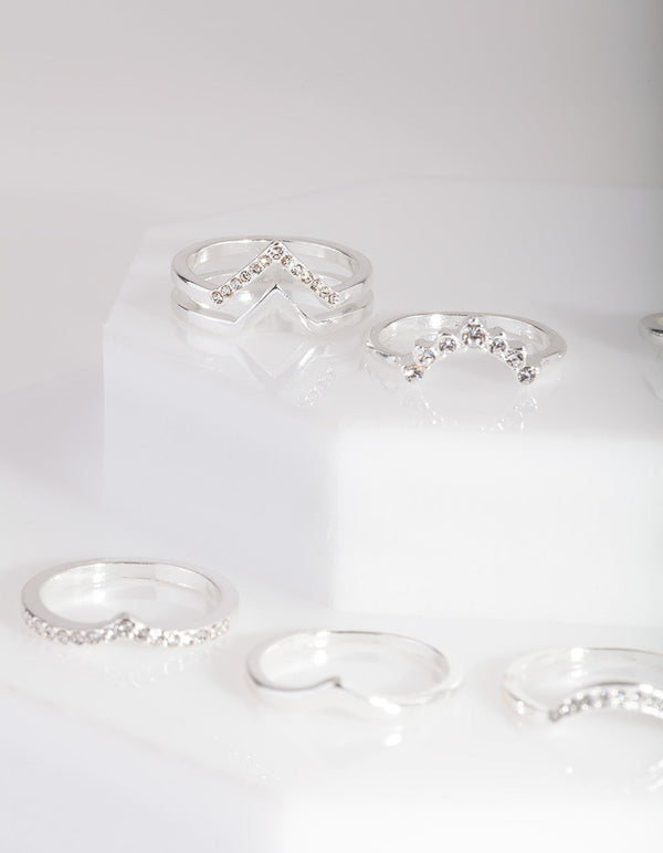 Silver Multi Shape Synthetic Opal Ring Pack
