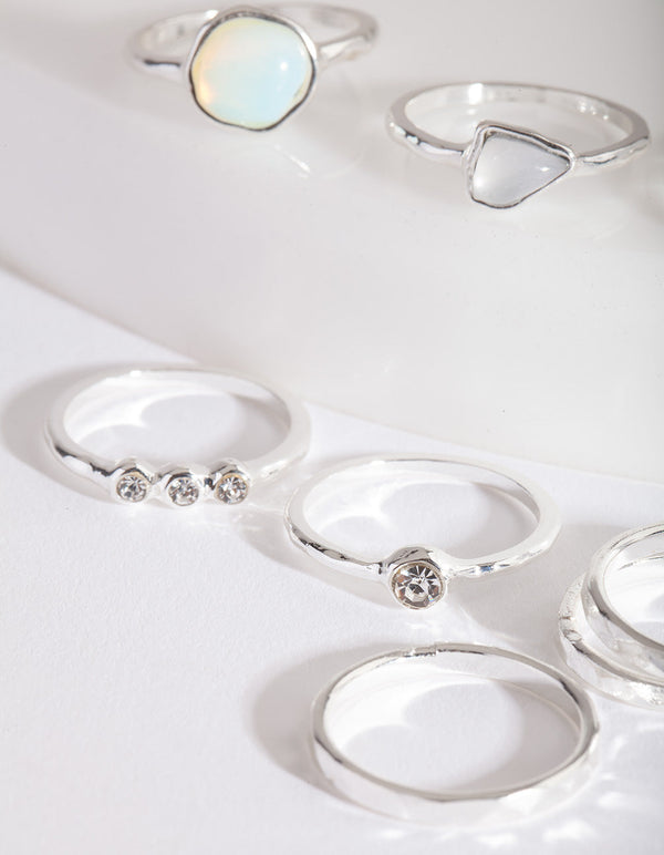 Silver Mixed Synthetic Opal Ring Pack