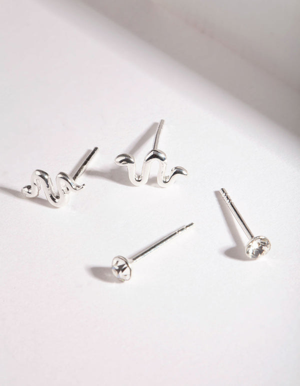 Sterling Silver Diamante Snake Earring 2 Pack