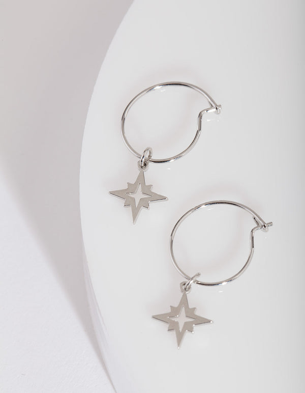Gunmetal Star Hoop Oorbellen