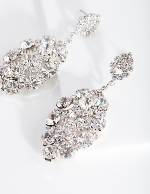 Silver Oval Gem Cluster Earrings