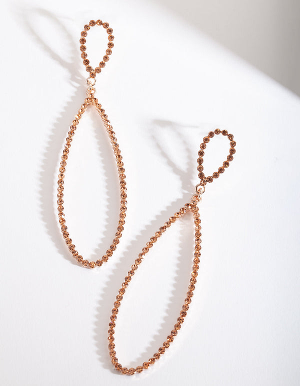 Rose Gold Large Diamante Teardrop Earrings