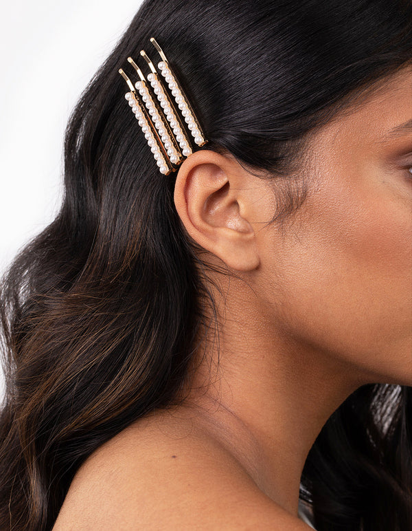 Gold Pearl Hair Pin 6 Pack