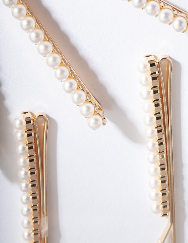 Gold Pearl Hair Pin 6 Pack
