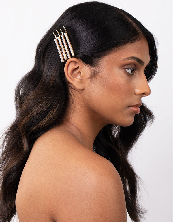 Gold Pearl Hair Pin 6 Pack