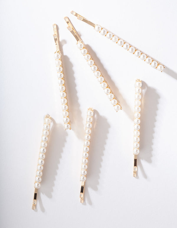 Gold Pearl Hair Pin 6 Pack
