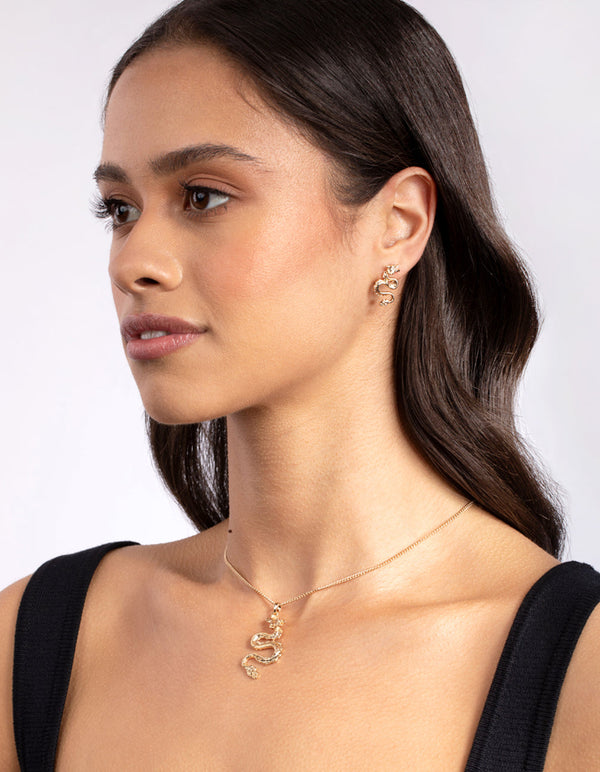 Gold Dragon Earrings Necklace Set
