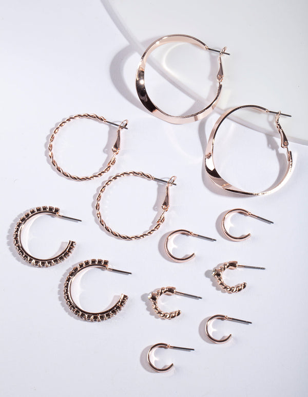 Rose Gold Multi Hoop Earring 6 Pack