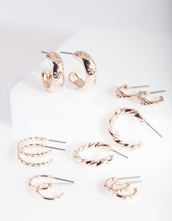 Rose Gold Diamante Hoop Earring Pack