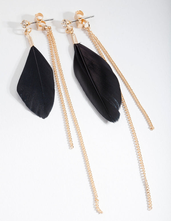 Black and Gold Feather Earrings