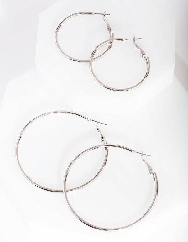 Rhodium Mixed Hoop Earring 2 Pack