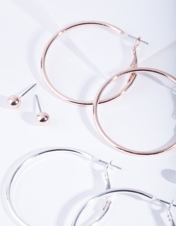 Mixed Metal Stud Hoop Earring Pack