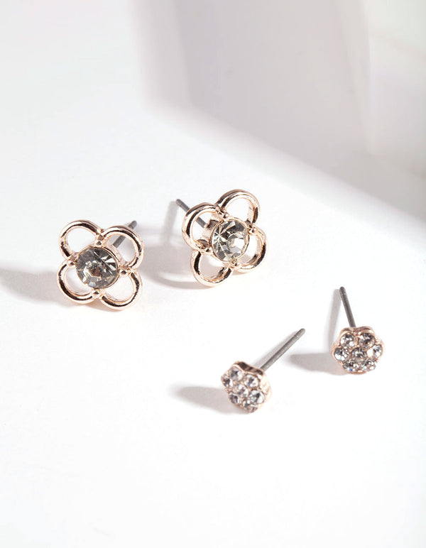 Rose Gold Diamante Flower 2 Pack