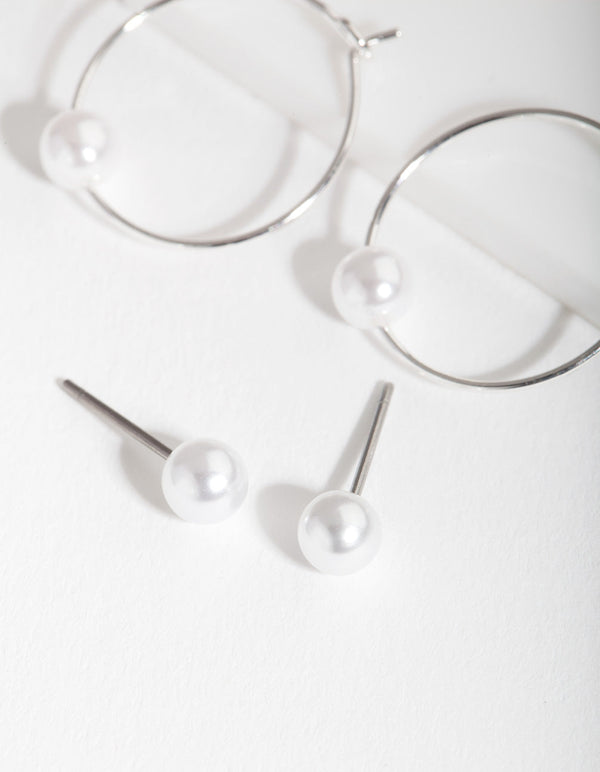 Silver Pearl Hoop Earring Pack