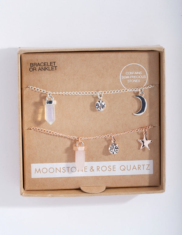 Moonstone and Rose Quartz Charm Necklace Gift Box