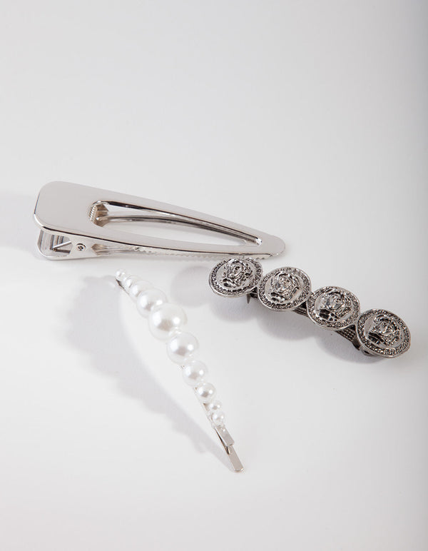 Spinki do włosów Mix & Match Coin i Pearl, zestaw 3 sztuk