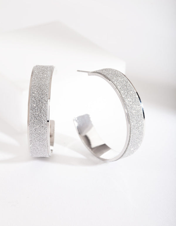 Silver Glitter Wrap Hoop Earrings