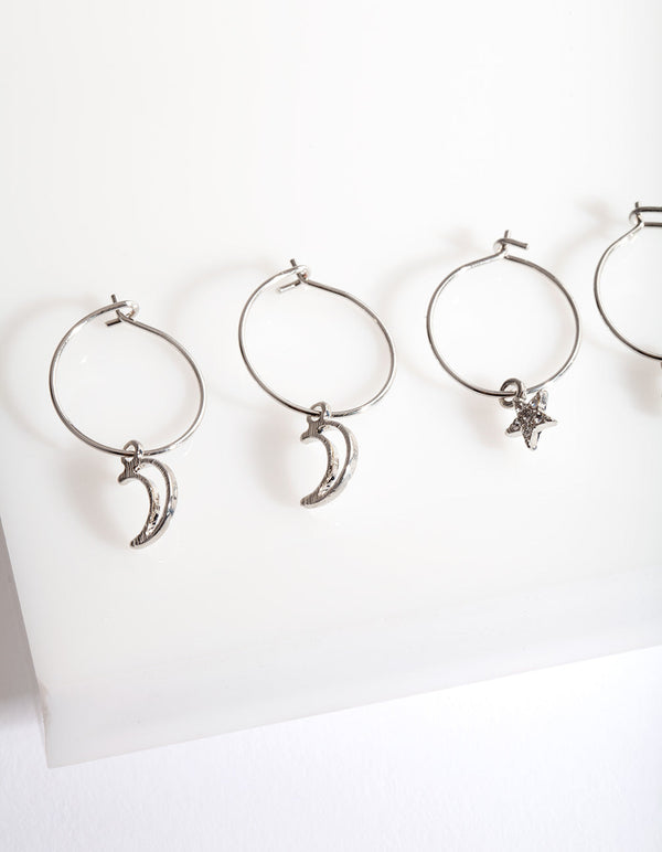 Silver Multi Charm Hoop Earrings