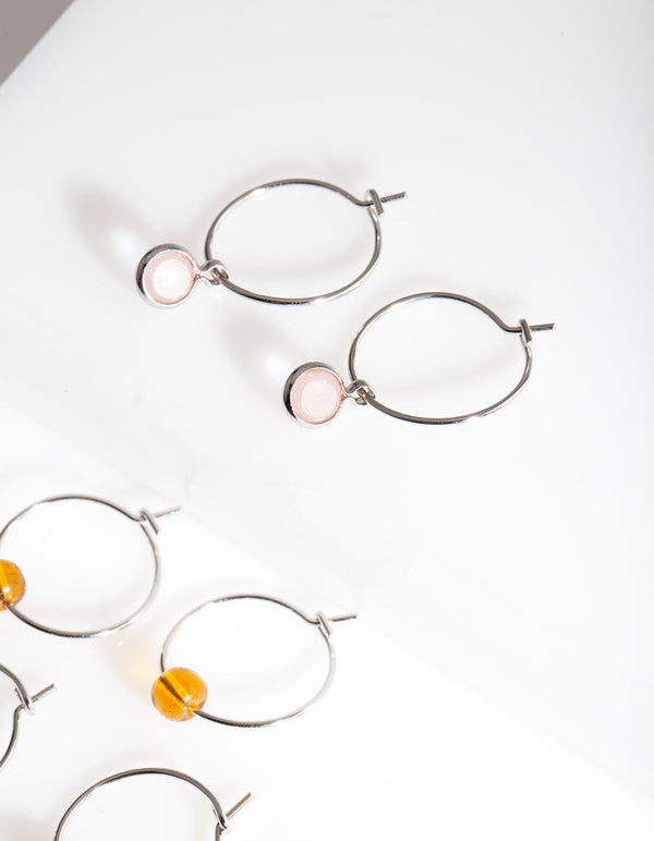 Silver Mini Stone Hoop Earring Pack
