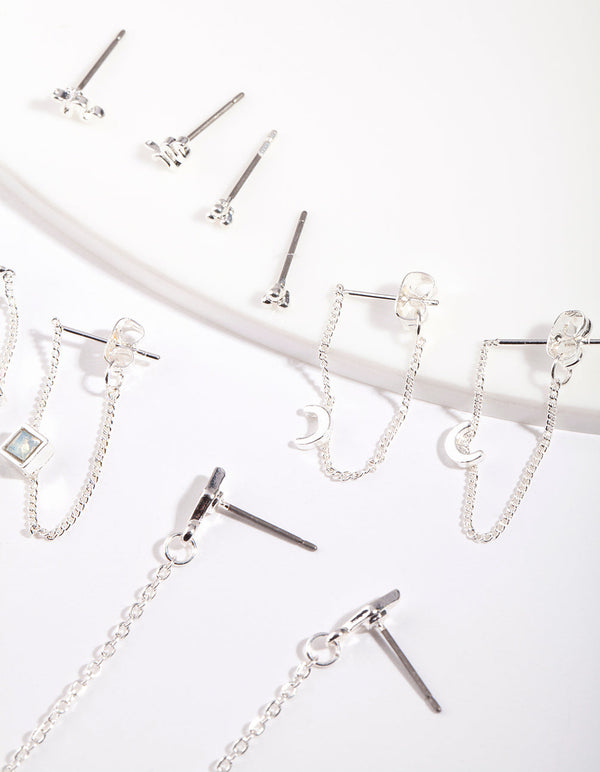 Silver Snake Tassel Mix Earring 6 Pack