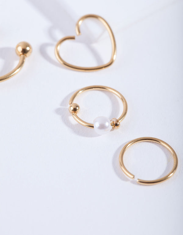 Gold Heart Ring Earring 4 Pack
