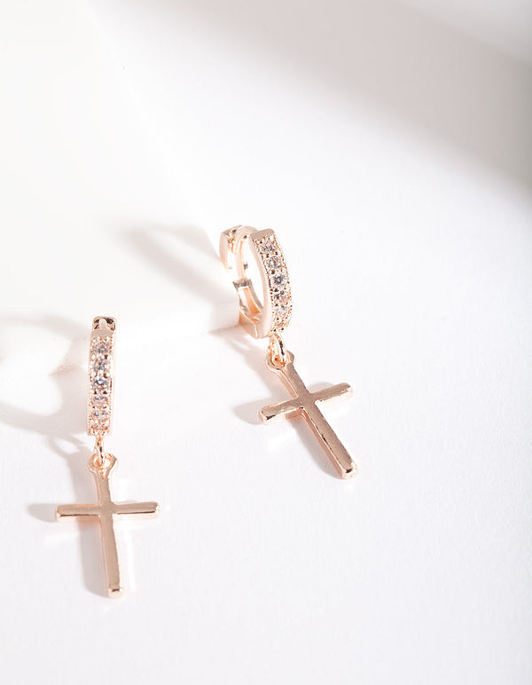 Rose Gold Diamante Cross Huggie